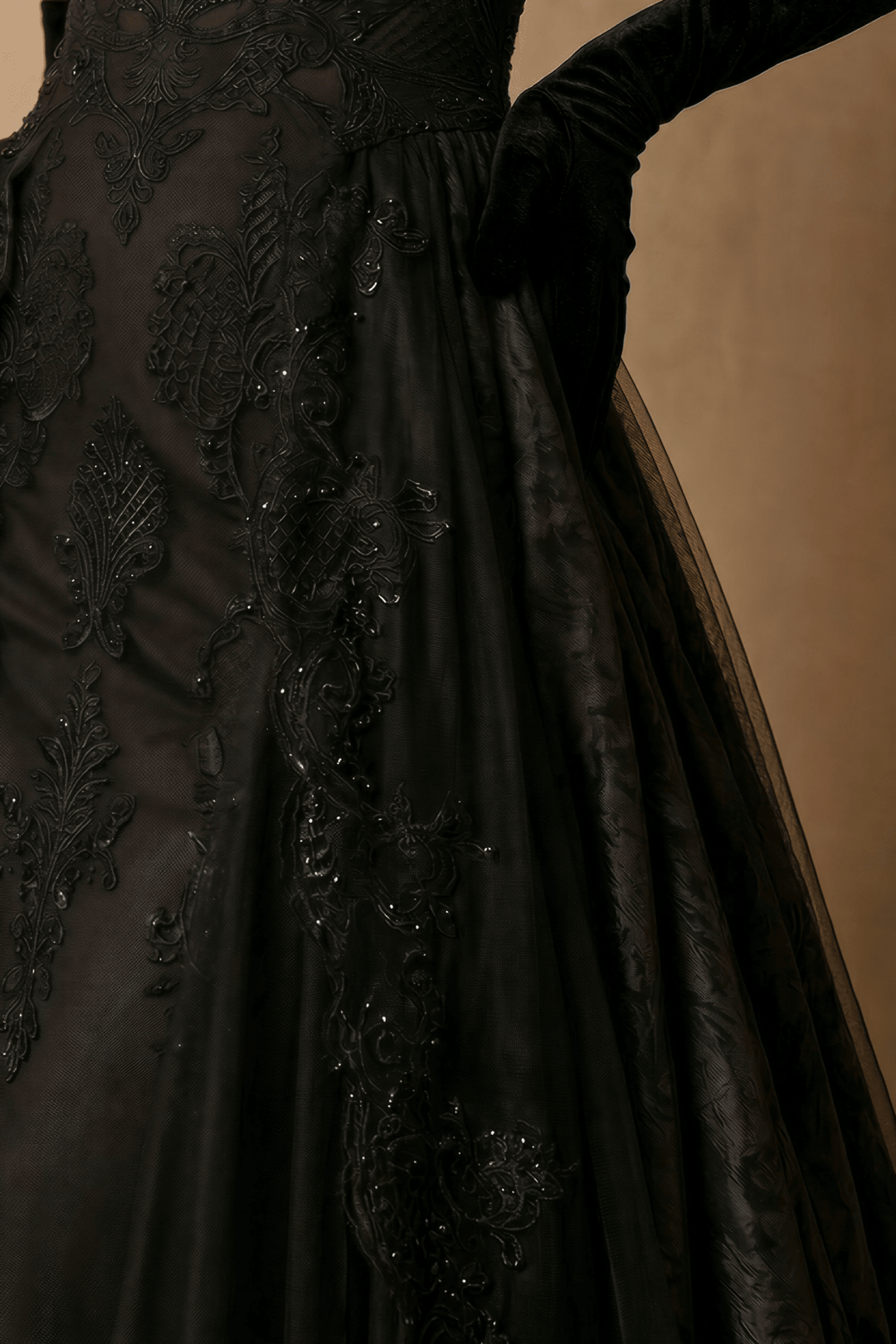 Unconventional Black Gothic Satin Embroidery Wedding Dress – Strapless Corset Luxury Bridal Gown Plus Size - WonderlandByLilian