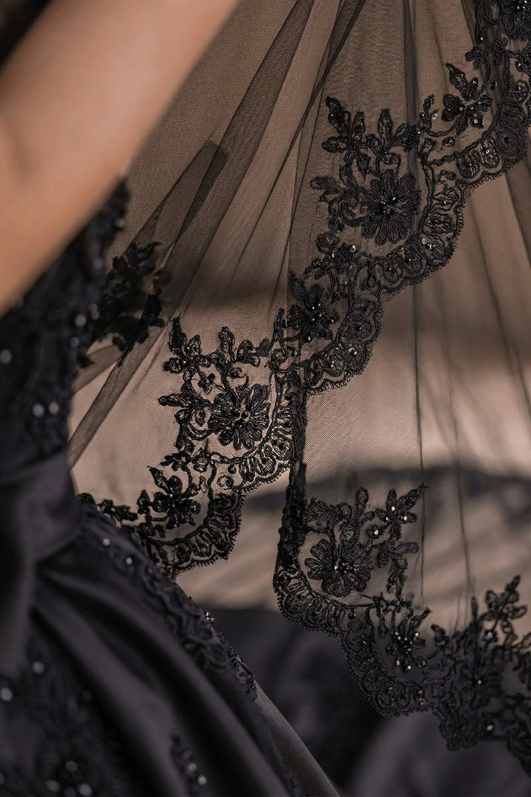 Unconventional Black Gothic Satin Embroidery Wedding Dress – Strapless Corset Luxury Bridal Gown Plus Size - WonderlandByLilian