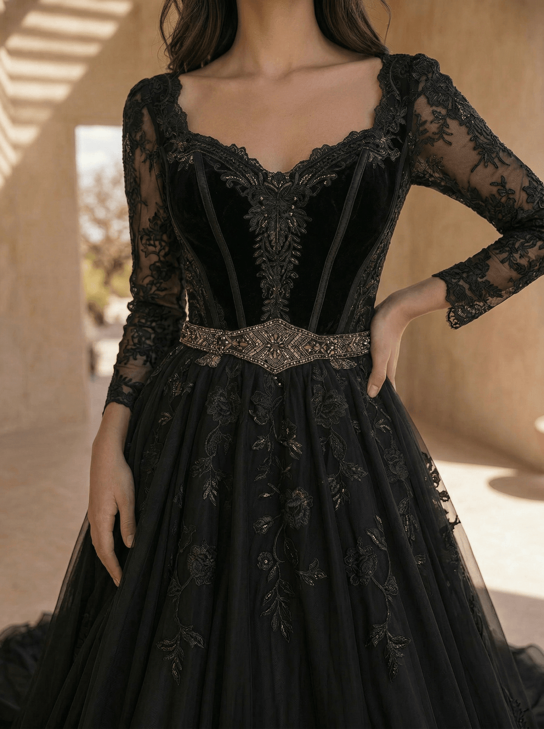 lace gothic wedding dress White Modest Lace Wedding Dress
