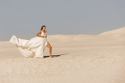 V-Neck Classic Signature Crepe Wedding Dress With High Slit Plus Size - LEILA - WonderlandByLilian