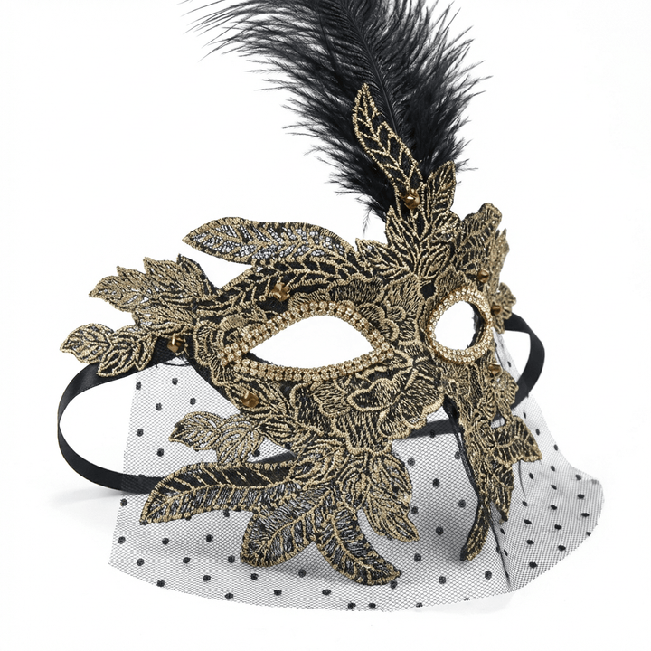Velour Intrigue – Baroque Veiled Masquerade Mask - WonderlandByLilian