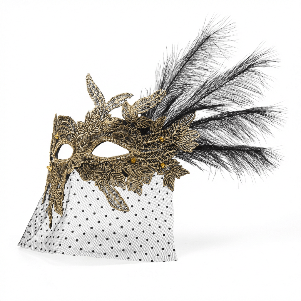 Velour Intrigue – Baroque Veiled Masquerade Mask - WonderlandByLilian