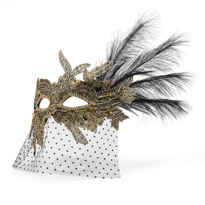 Velour Intrigue – Baroque Veiled Masquerade Mask - WonderlandByLilian