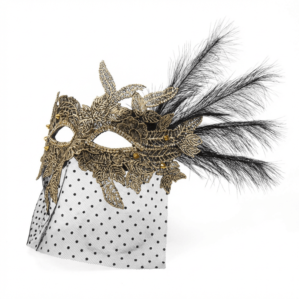 Velour Intrigue – Baroque Veiled Masquerade Mask - WonderlandByLilian