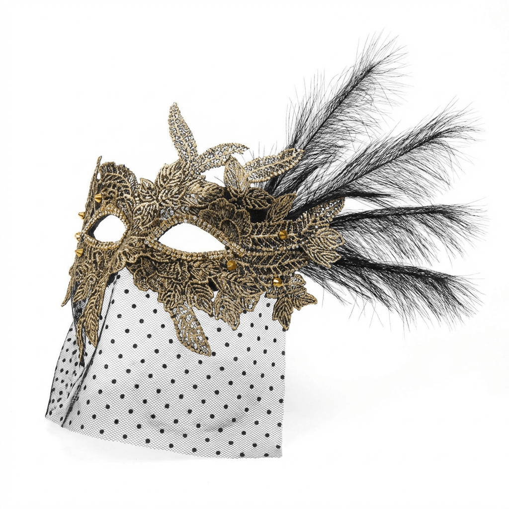 Velour Intrigue – Baroque Veiled Masquerade Mask - WonderlandByLilian
