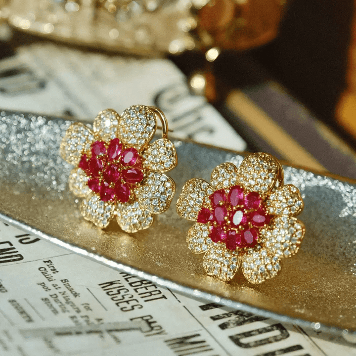 Velvet Glow – Vintage Ruby Begonia Earrings - Ruby Begonia - WonderlandByLilian