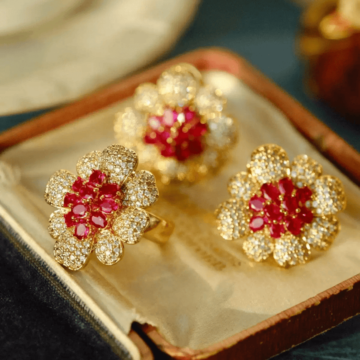 Velvet Glow – Vintage Ruby Begonia Earrings - Ruby Begonia - WonderlandByLilian