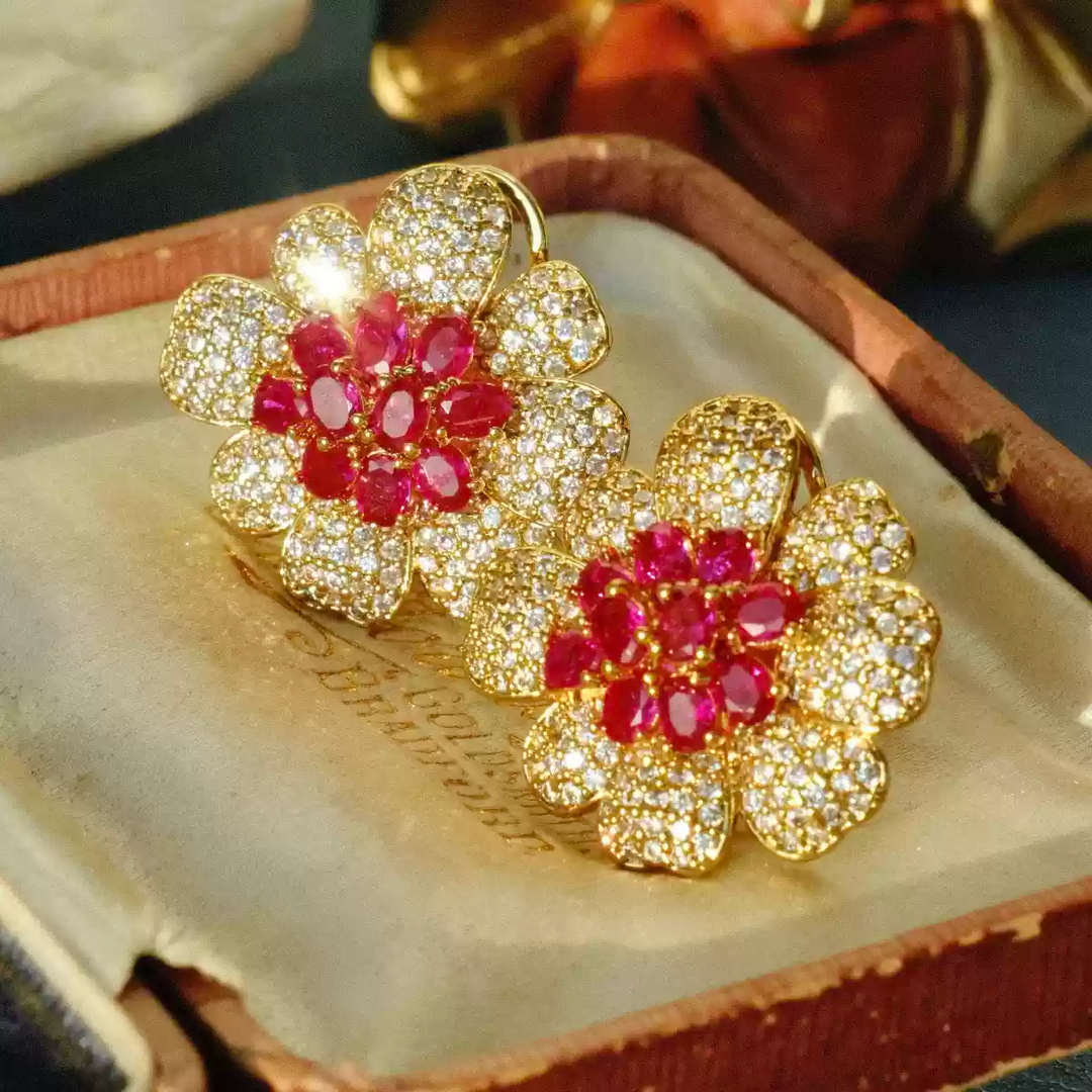 Velvet Glow – Vintage Ruby Begonia Earrings - Ruby Begonia - WonderlandByLilian