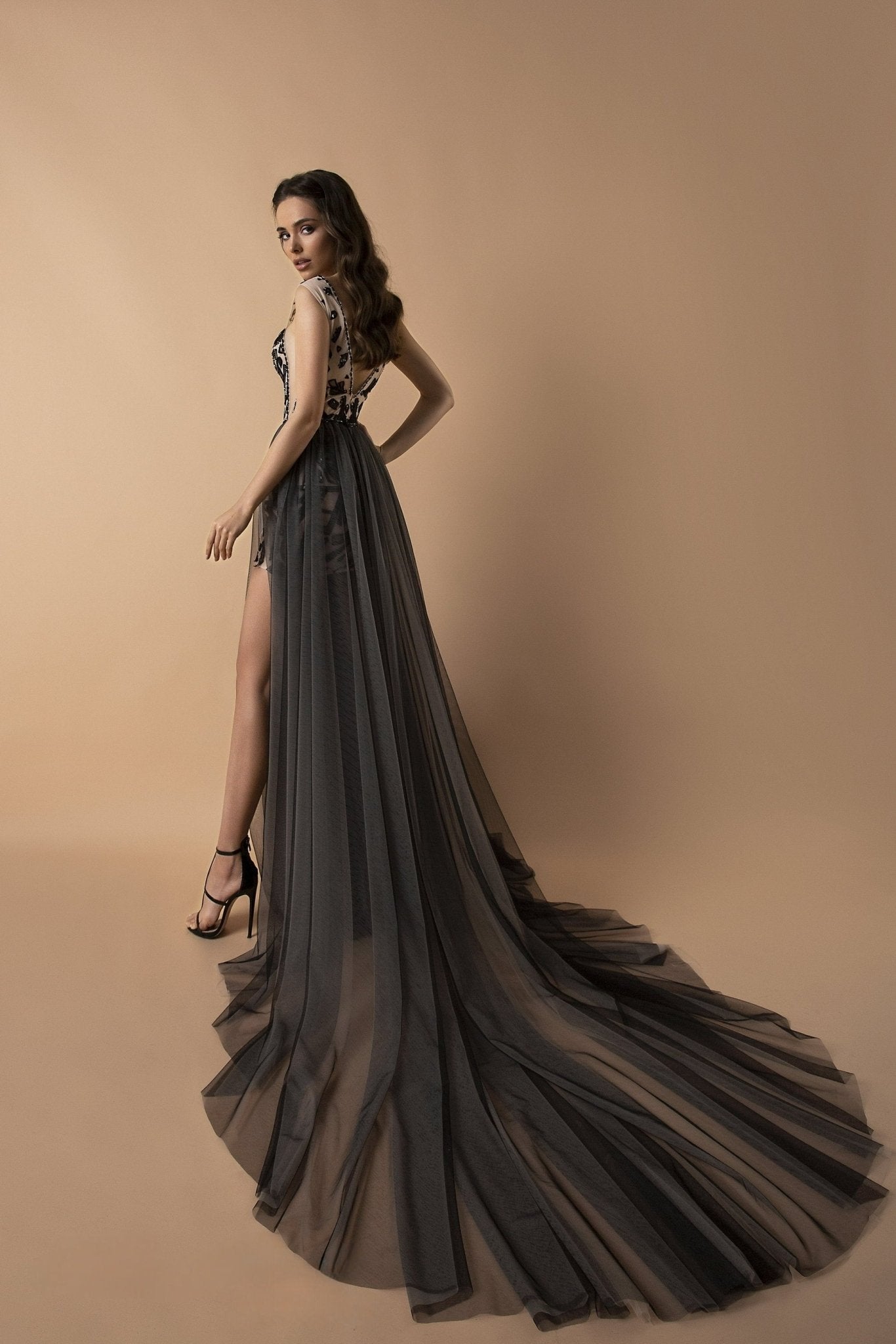 Versatile Silver And Nude Embroidered Sequin Convertible Evening Dress - Starlit Elegance Evening Dress Plus Size - WonderlandByLilian