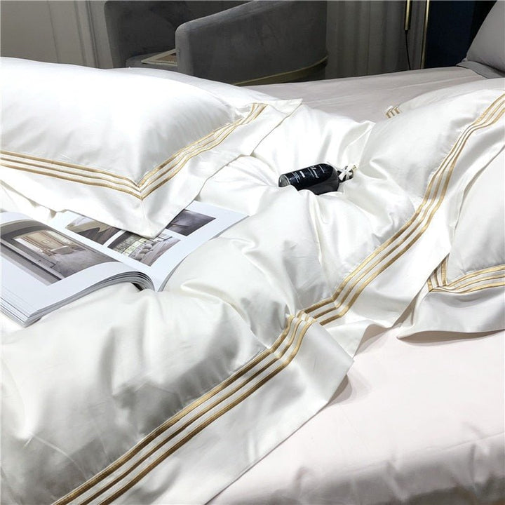 Victoria Embroidered Lined Border Egyptian Cotton Bedding Set - WonderlandByLilian