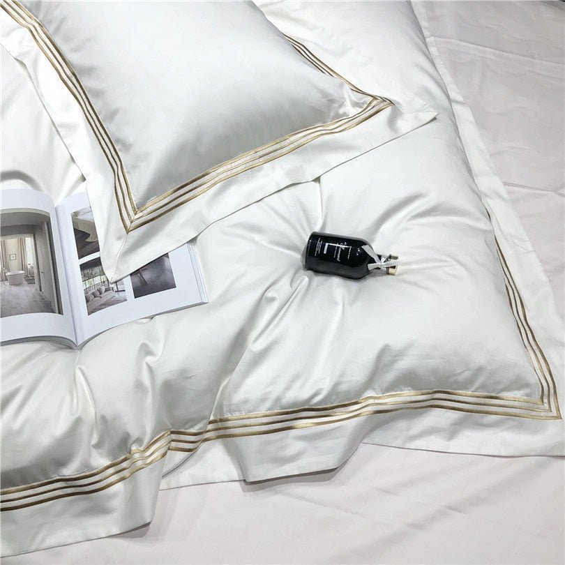 Victoria Embroidered Lined Border Egyptian Cotton Bedding Set - WonderlandByLilian