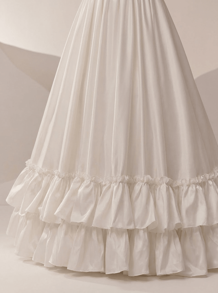 Victorian High Neck Wedding Dress with Puff Sleeves – Long Sleeves Wedding Dress with Ruffle Hem Plus Size - WonderlandByLilian