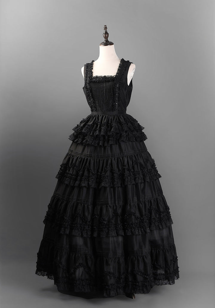 Victorian - Inspired Black and White Gothic Lolita Ball Gown with Tiered Ruffles – Tencel Organza Dress with Lace Trim Plus Size - WonderlandByLilian
