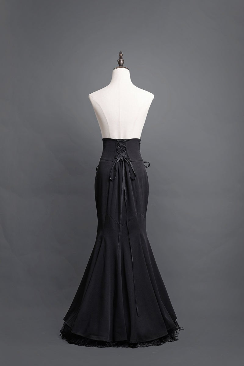 Victorian - Inspired Black Gothic Long Sleeve Velvet Evening Dress with Corset Waist – Lace Evening Gown Plus Size - WonderlandByLilian