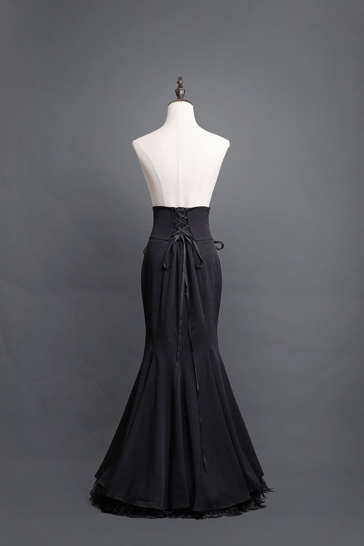 Victorian - Inspired Black Gothic Long Sleeve Velvet Evening Dress with Corset Waist – Lace Evening Gown Plus Size - WonderlandByLilian