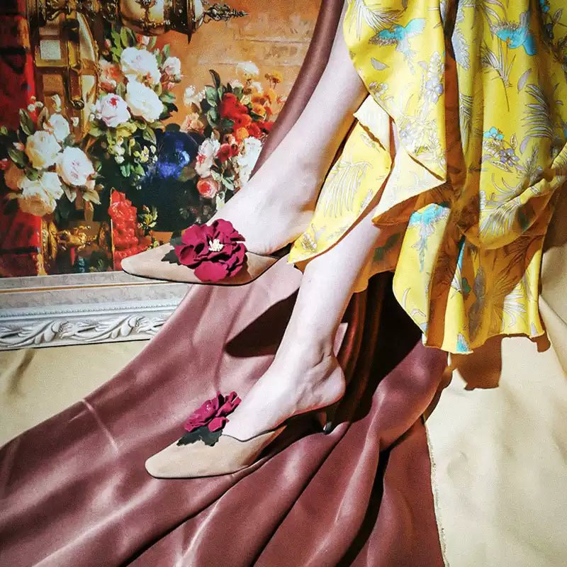 Handmade Victorian-Inspired Floral Embellished Mules â WonderlandByLilian