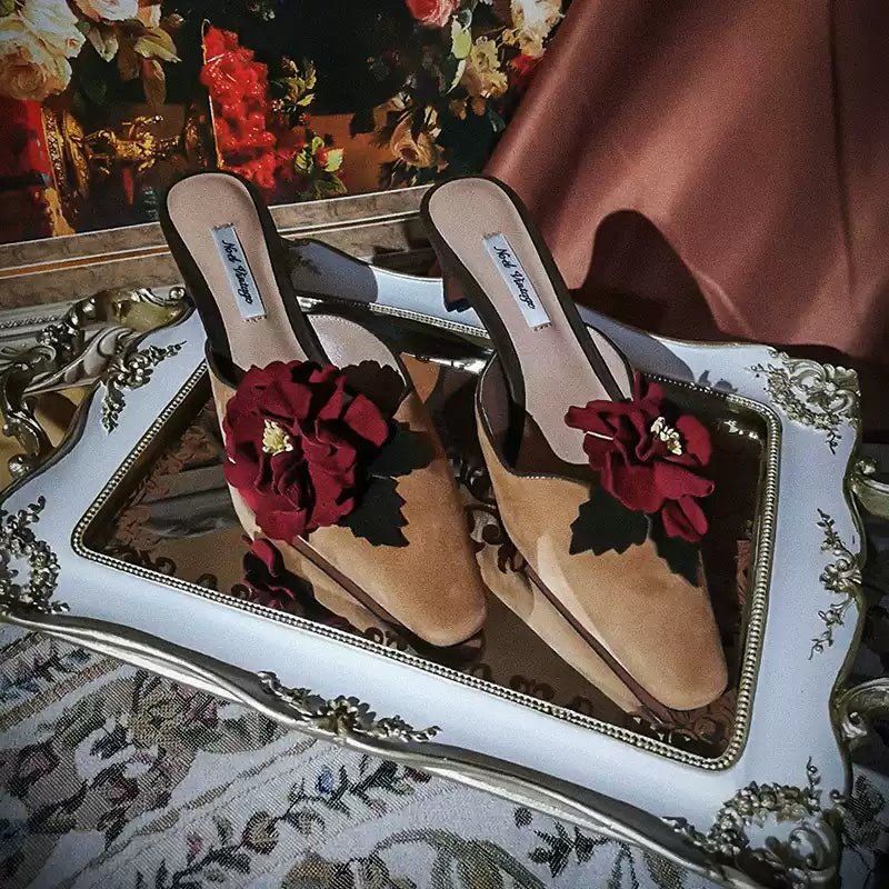 Victorian - Inspired Floral Embellished Mules - WonderlandByLilian