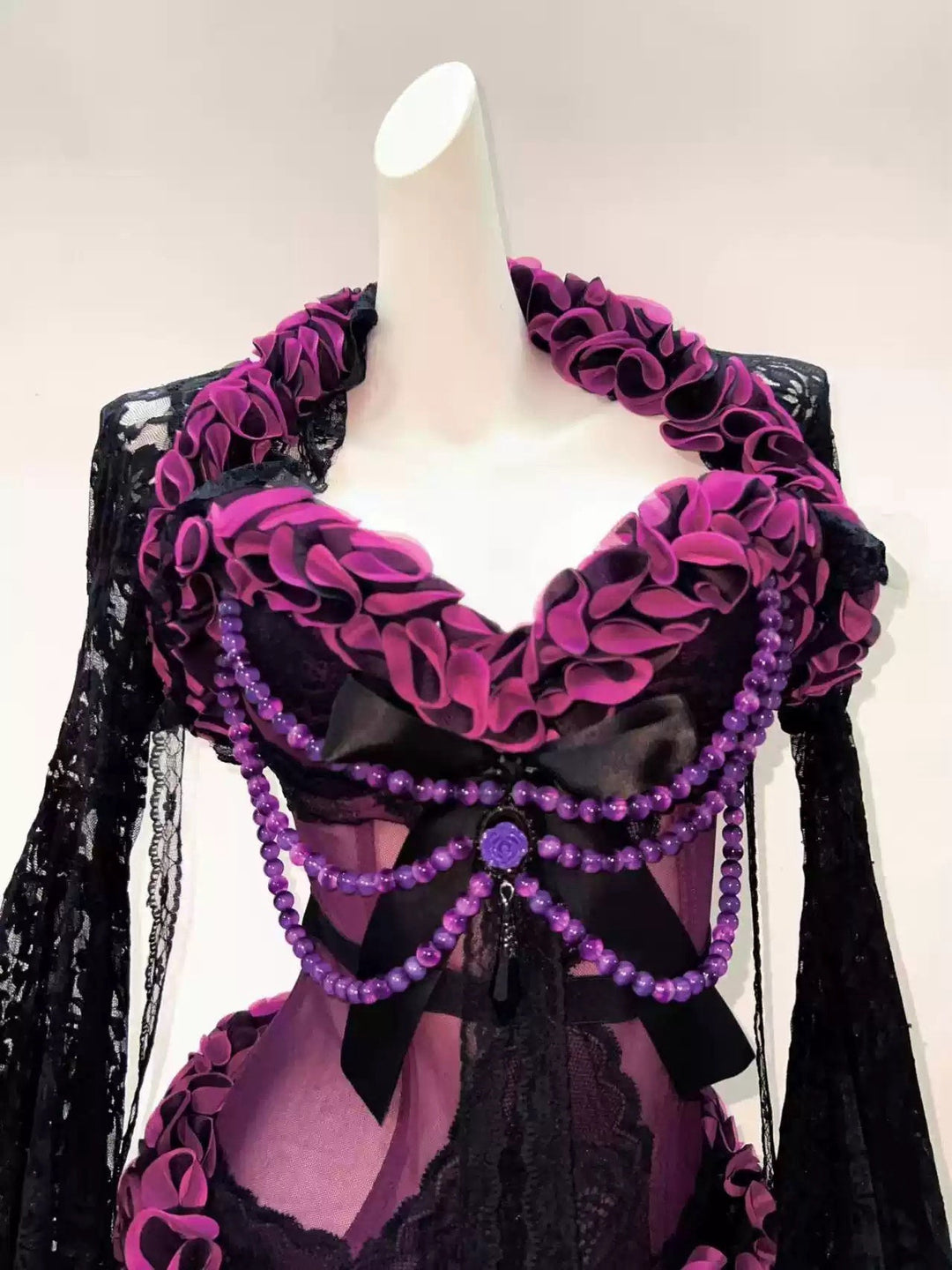 Victorian - Inspired Gothic Black and Purple Lace Corset Dress with Sheer Mermaid Skirt – Black Sexy Dress Plus Size - WonderlandByLilian