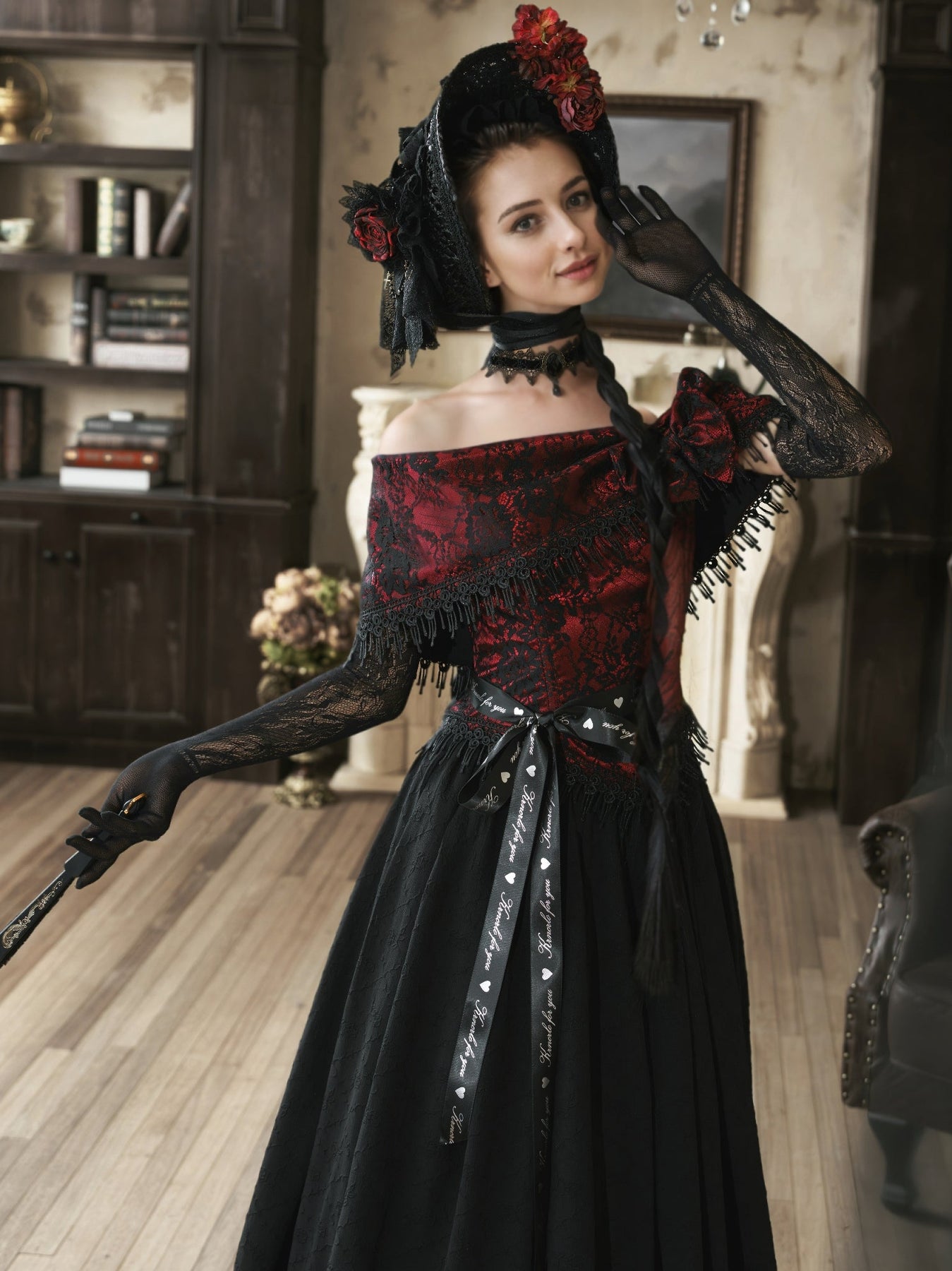 red and black victorian dress Victorian-Inspired Gothic Black and Red Gothic Dress with Satin Corset – WonderlandByLilian