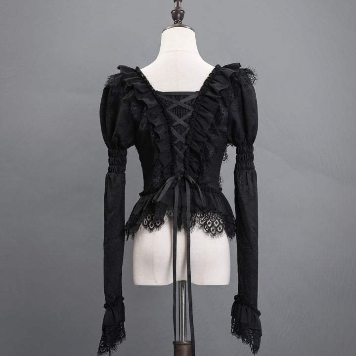 Victorian - Inspired Gothic Black Lace Ball Gown with Long Sleeves and Corset Back – Baroque - Inspired Mourning Dress Plus Size - WonderlandByLilian