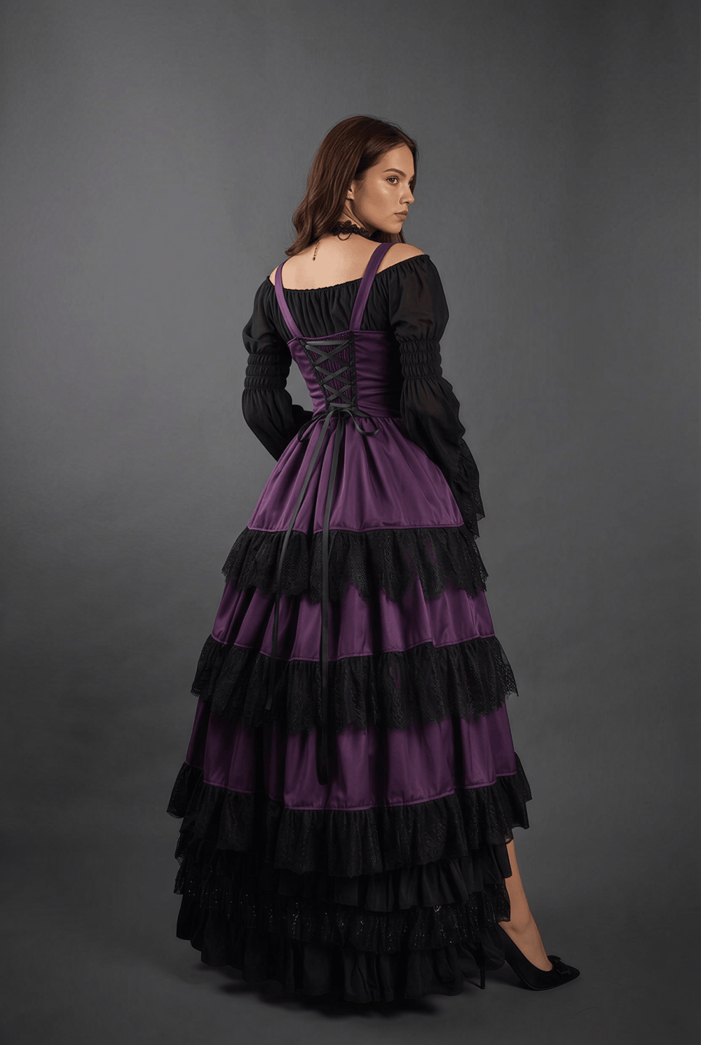 purple corset dress Floral Vintage Ribbon Princesscore Aesthetic Outfit Spaghetti Straps Sleeves Luuvis Purple Corset Prom Dress