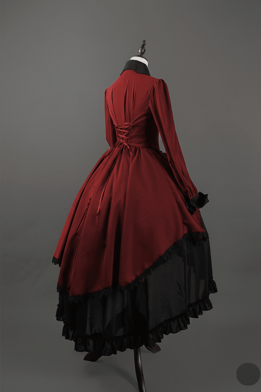 Victorian - Inspired Gothic Red and Black Lace Ball Gown with High Collar – Vampire Duchess Satin Evening Dress Plus Size - WonderlandByLilian