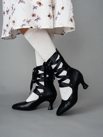 Victorian - Inspired Lace - Up Leather Heels - WonderlandByLilian