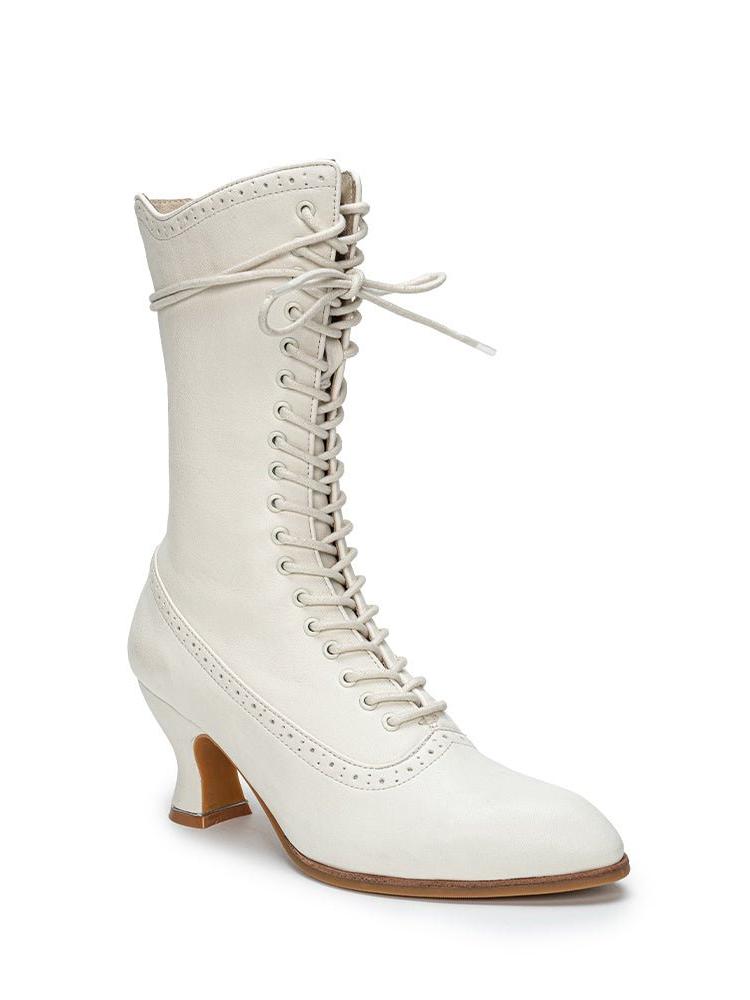 Victorian - Inspired Lace - Up Two - Tone Boots - Regency Era Vintage Heels - WonderlandByLilian