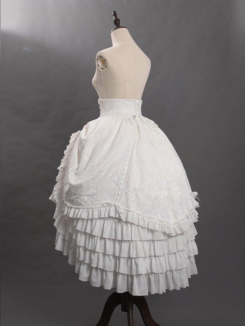 white corset dress with sleeves Victorian-Inspired White Lace Corset Dress with Bell Sleeves – Layered Ruffle High-Low Bridal Gown Plus Size Size 16W / White