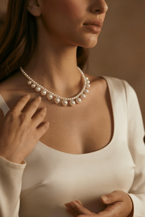 Victorian Pearl Fringe Necklace Gothic Regency Era Bridal Choker Marie Antoinette Style - WonderlandByLilian