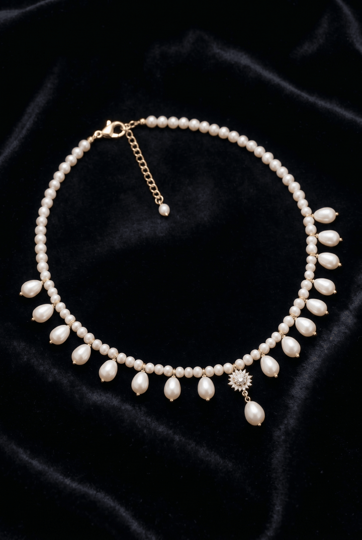 Victorian Pearl Fringe Necklace Regency Era Bridal Choker Gothic Romantic Jewelry - WonderlandByLilian