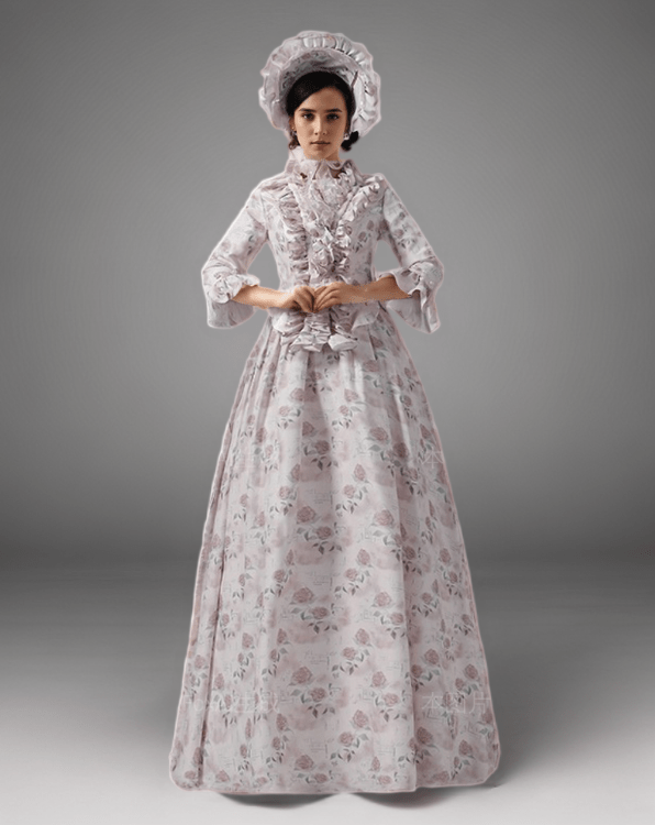 Victorian Rose Floral Print Ball Gown – Rococo Style Dress with Ruffled Long Sleeves Plus Size - WonderlandByLilian