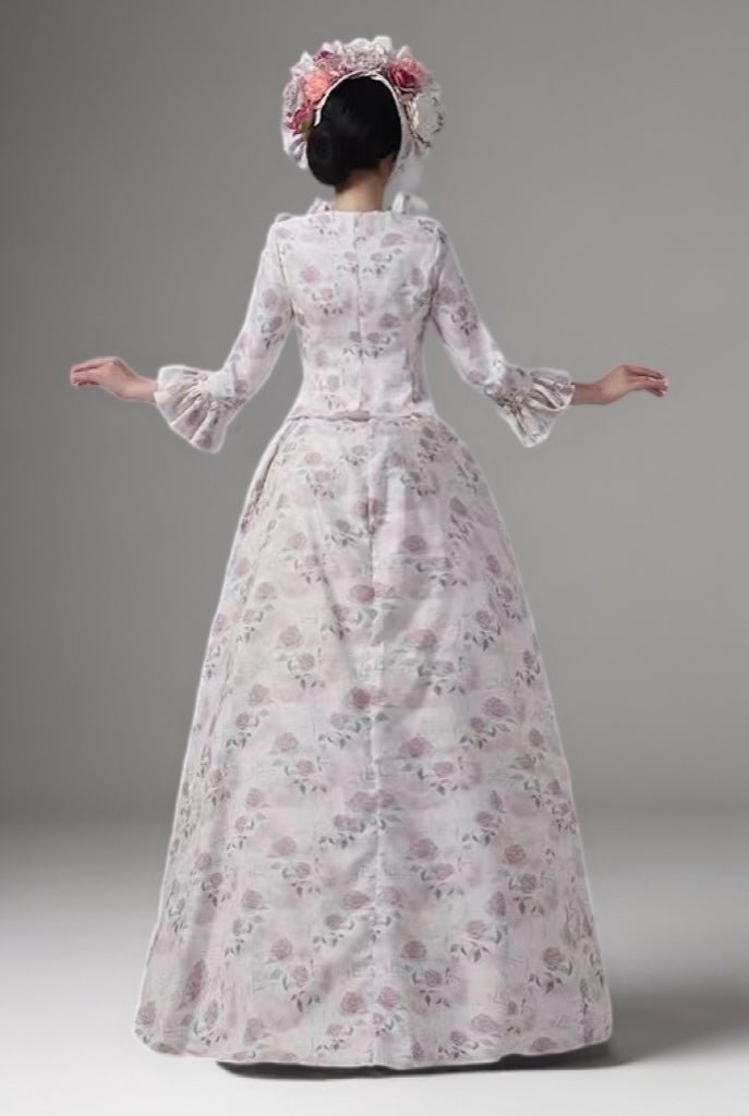 Victorian Rose Floral Print Ball Gown – Rococo Style Dress with Ruffled Long Sleeves Plus Size - WonderlandByLilian