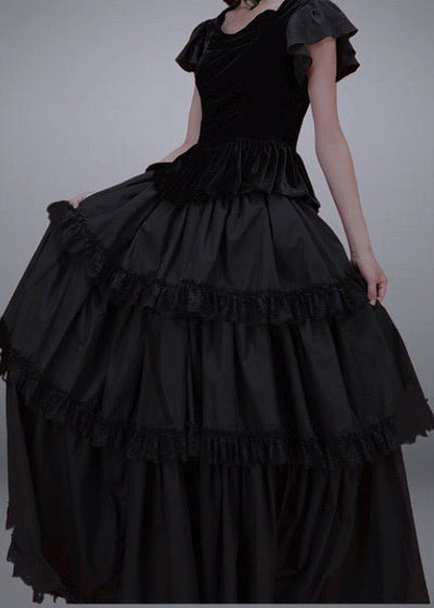 Vintage A-line Gothic Velvet Dress Set with Lace Edge for Lolita Costume Party Plus Size - WonderlandByLilian
