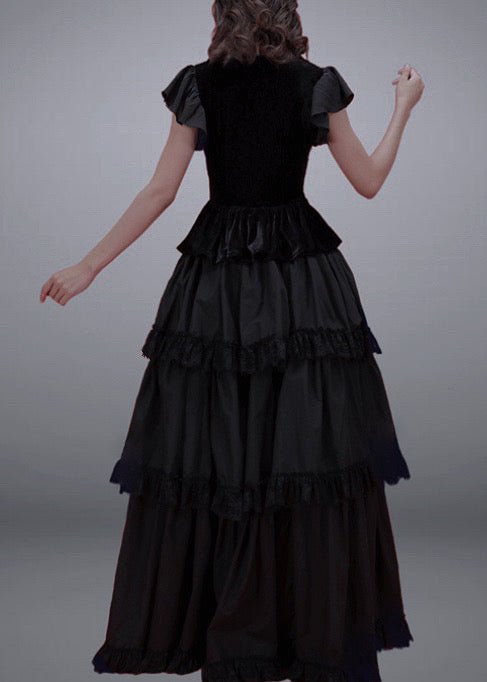 Vintage A-line Gothic Velvet Dress Set with Lace Edge for Lolita Costume Party Plus Size - WonderlandByLilian