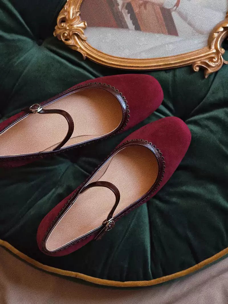 Vintage Burgundy Mary Jane Kitten Heels - Regency Style Shoes - WonderlandByLilian