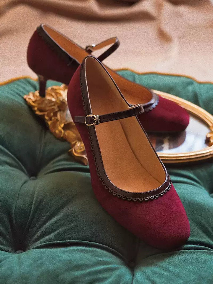 Vintage Burgundy Mary Jane Kitten Heels - Regency Style Shoes - WonderlandByLilian