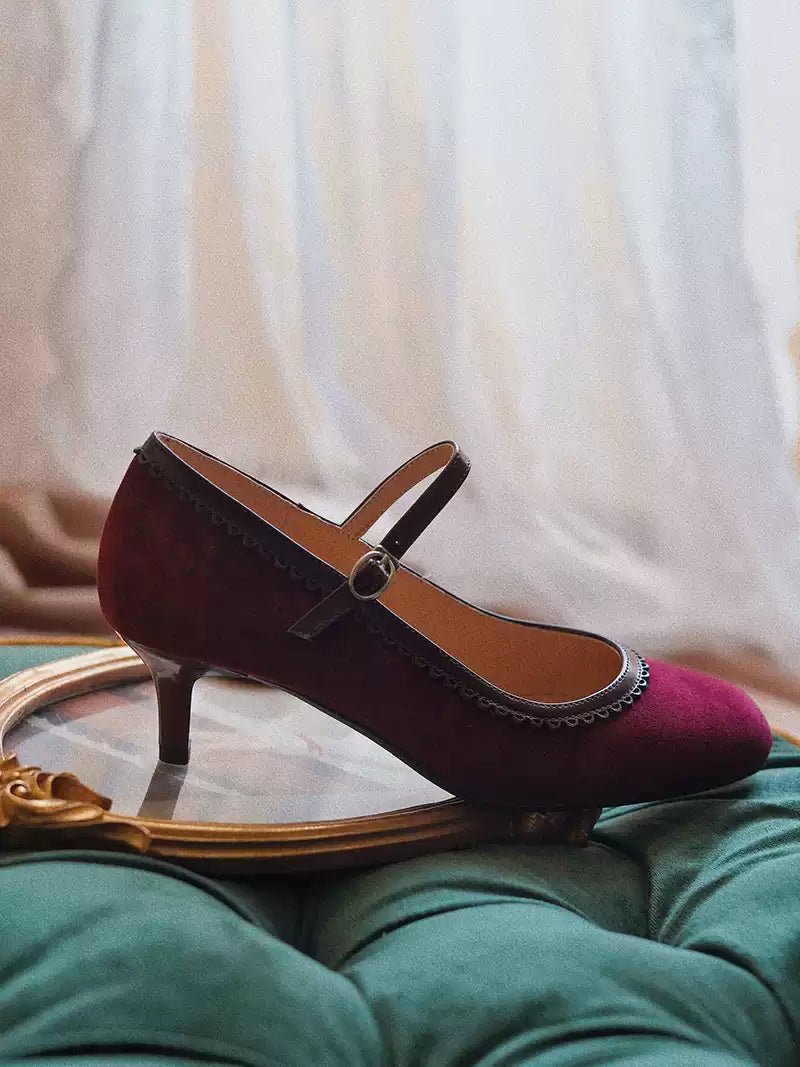 Vintage Burgundy Mary Jane Kitten Heels - Regency Style Shoes - WonderlandByLilian