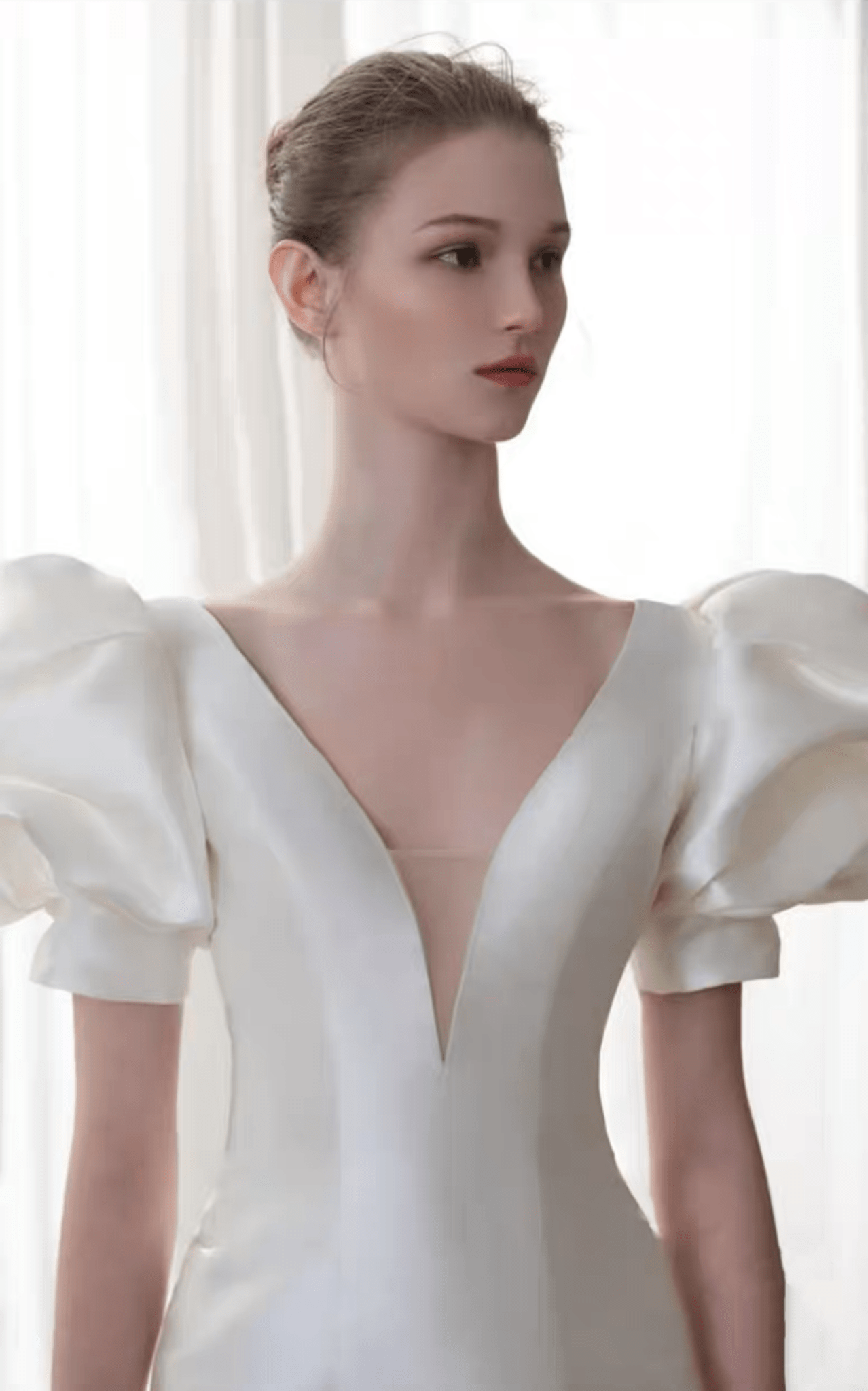 Vintage Classic V-Neck Bubble Sleeve Light Ivory Mermaid Beading Illusion Back Wedding Dress Plus Size - WonderlandByLilian