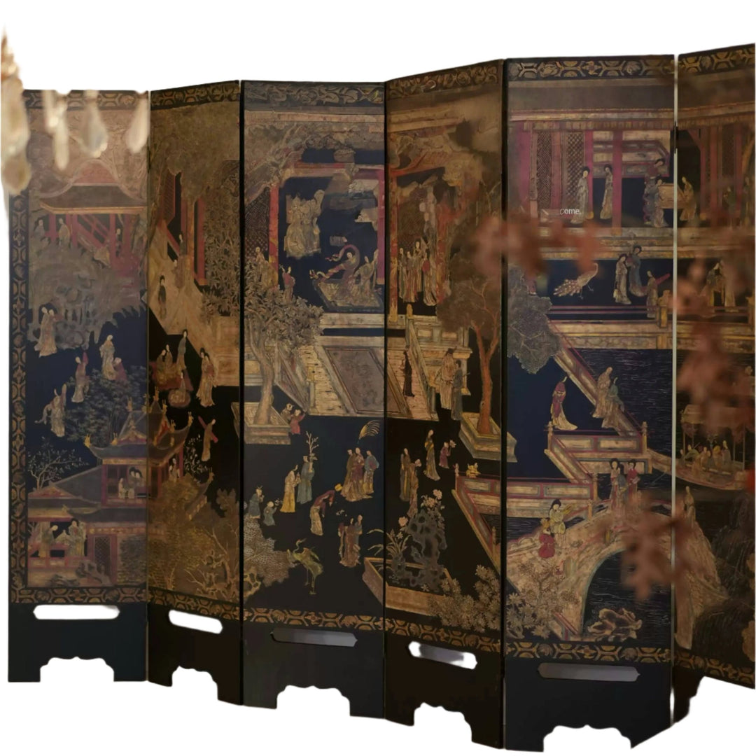 Vintage Floral Deco Room Divider – Handcrafted French - Chinese Folding Screen with Gold Embroidery Detailing - WonderlandByLilian