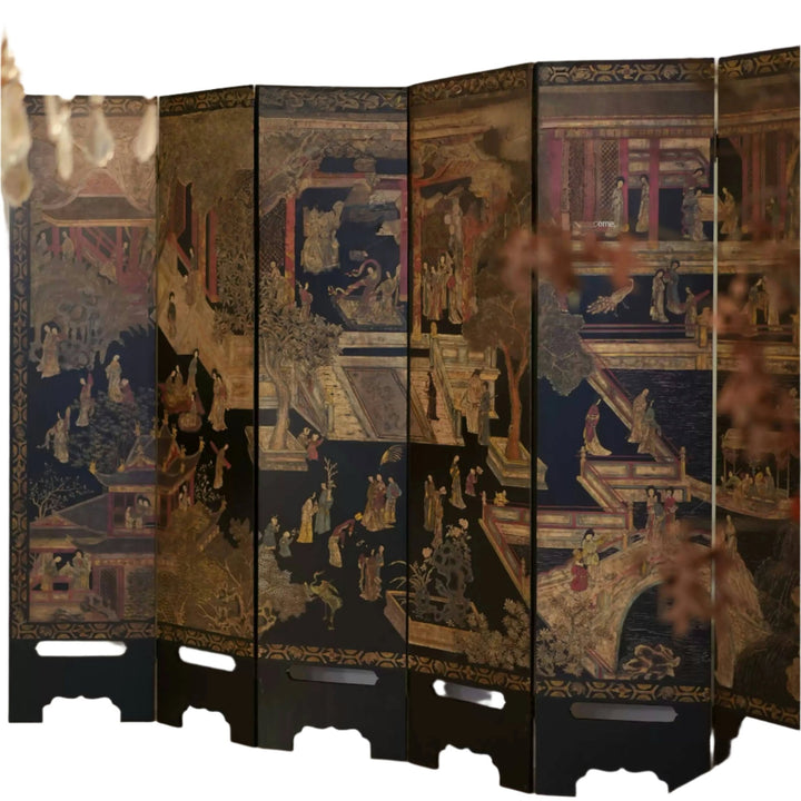 Vintage Floral Deco Room Divider – Handcrafted French - Chinese Folding Screen with Gold Embroidery Detailing - WonderlandByLilian