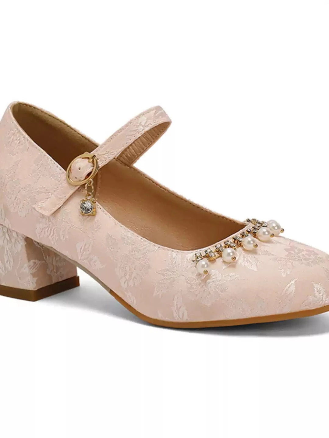 Vintage Floral Mary Jane Heels - Regency Era Inspired Retro Shoes - WonderlandByLilian