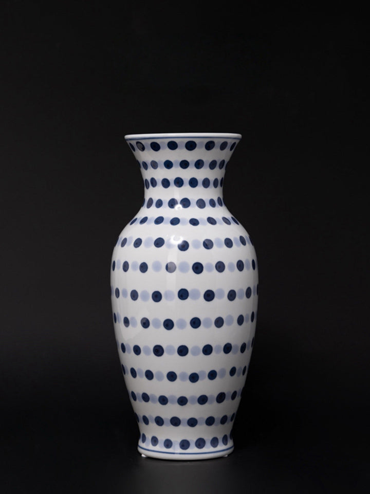 Vintage - Inspired Artistical Handcrafted Blue and White Porcelain Vase Set with Hand Painted Polka Dot - WonderlandByLilian