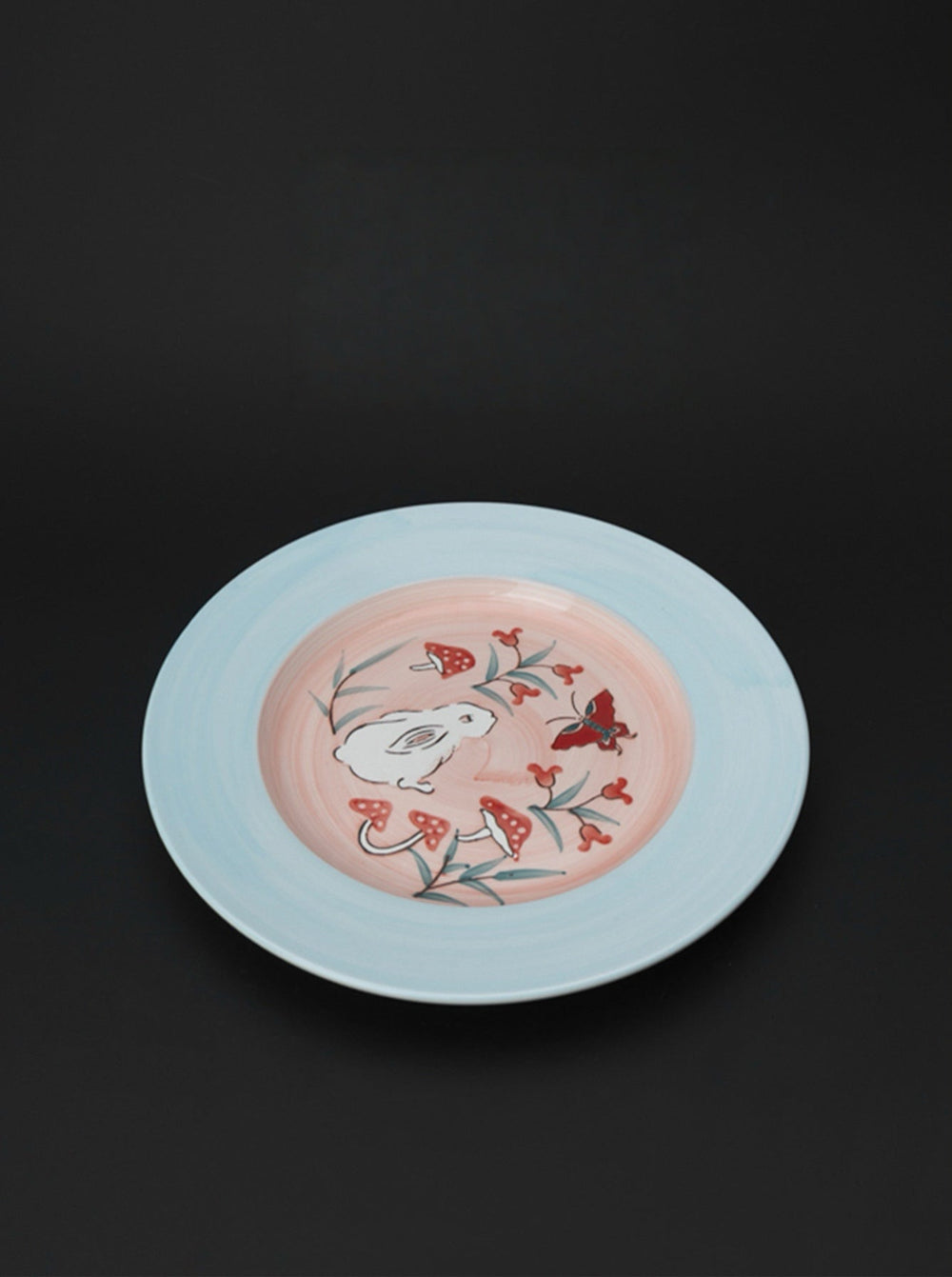 Vintage - Inspired Artistical Italian Hand - Painted Porcelain Plate in Tiffany Blue and Soft Pink - WonderlandByLilian