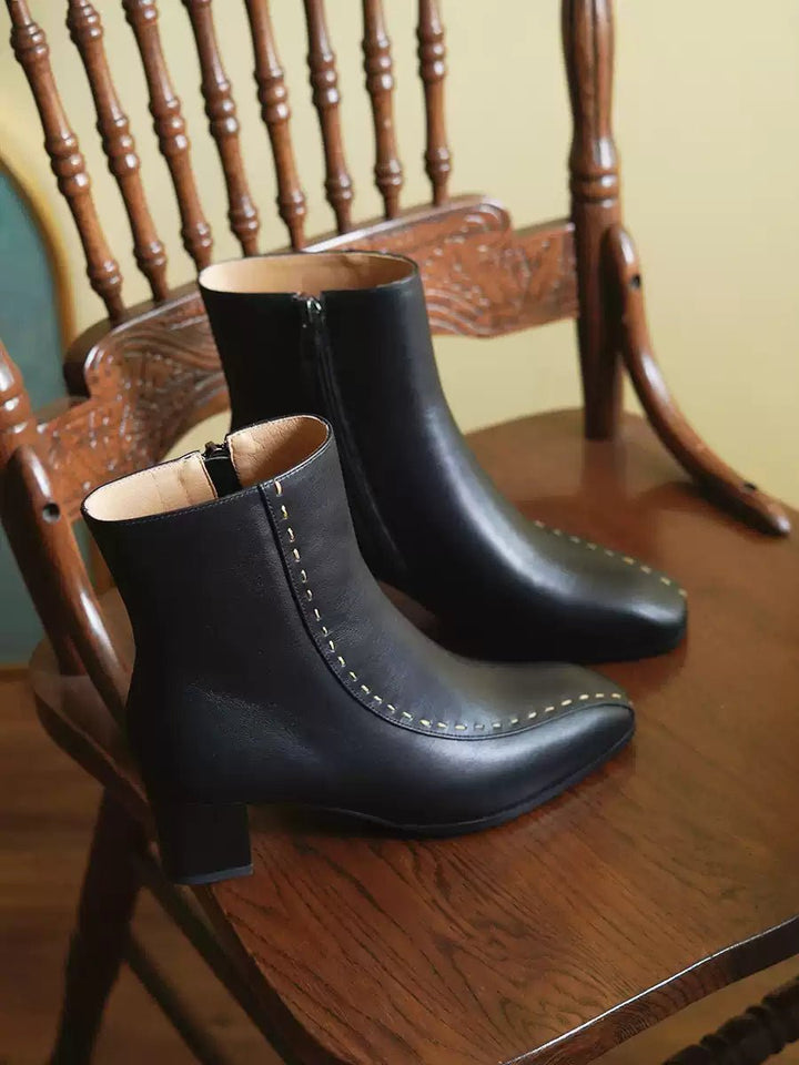 Vintage - Inspired Black Leather Ankle Boots - Regency Style Retro Boots - WonderlandByLilian