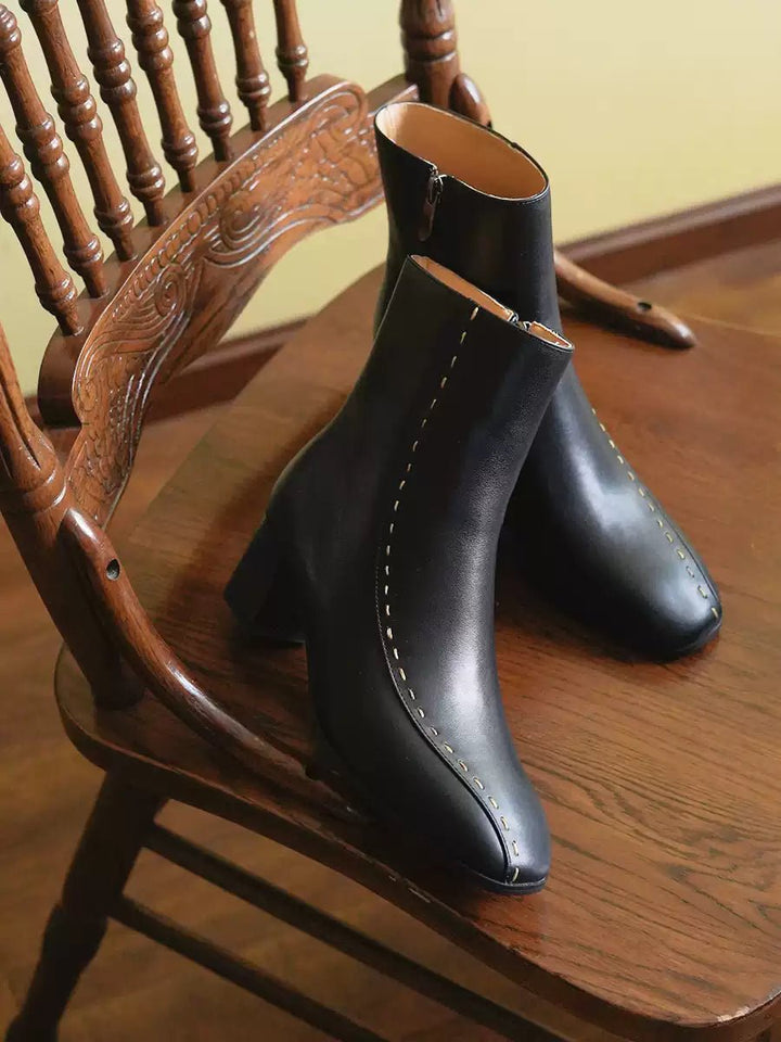 Vintage - Inspired Black Leather Ankle Boots - Regency Style Retro Boots - WonderlandByLilian