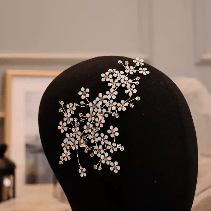 Vintage - Inspired Bridal Headpiece with Handcrafted Opal and Crystal Beads – Gold - Plated Wedding Hair Accessory - WonderlandByLilian