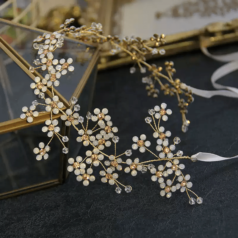 Vintage - Inspired Bridal Headpiece with Handcrafted Opal and Crystal Beads – Gold - Plated Wedding Hair Accessory - WonderlandByLilian