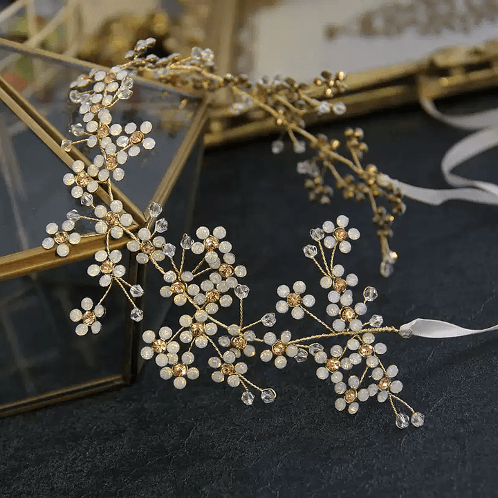 Vintage - Inspired Bridal Headpiece with Handcrafted Opal and Crystal Beads – Gold - Plated Wedding Hair Accessory - WonderlandByLilian
