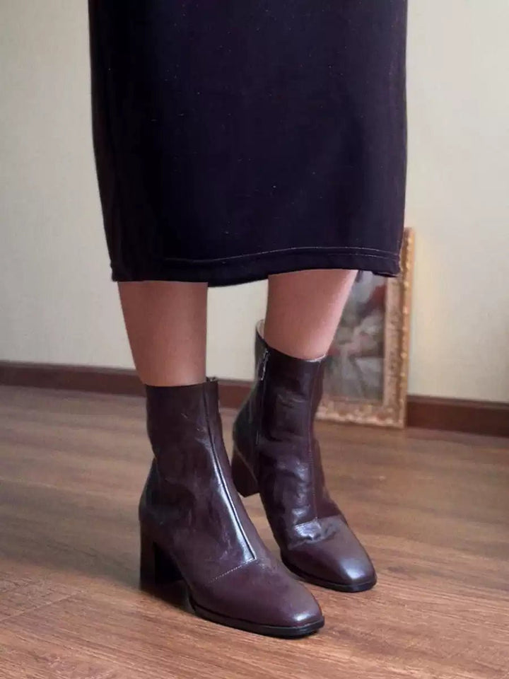 Vintage - Inspired Brown Leather Ankle Boots - Regency Era Style - WonderlandByLilian